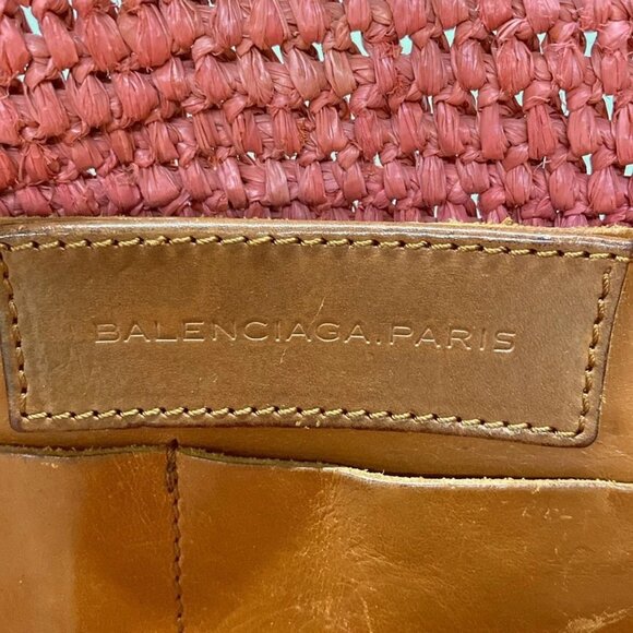Auth BALENCIAGA - 236741 Red Brown Straw Leather Tote Bag - Picture 6 of 16